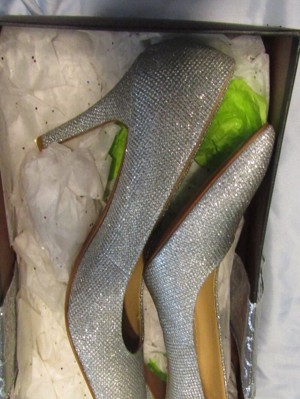 NIB COACH SILVER HIGH HEELS Addie 90 Met Fabr PM Size 8.5B Sparkly 3.5" Heels